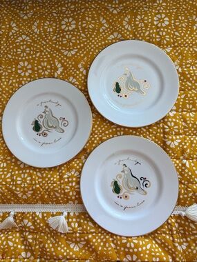 Pier 1 White Dessert Plates with Gold Fruit & Green Accents - Set of 3